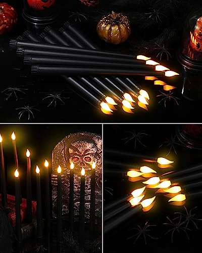 Image of Funtery 48 Pcs Flameless LED Taper Candles Battery Operated Candles Bulk Realistic LED Candlesticks Flickering for Wedding Church Party Home Decor(Black,11 Inch,Classic Style)