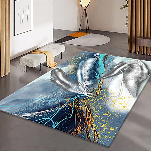 Tapis de chambre doux 160x200cm résistant et isolant motif plume graphique