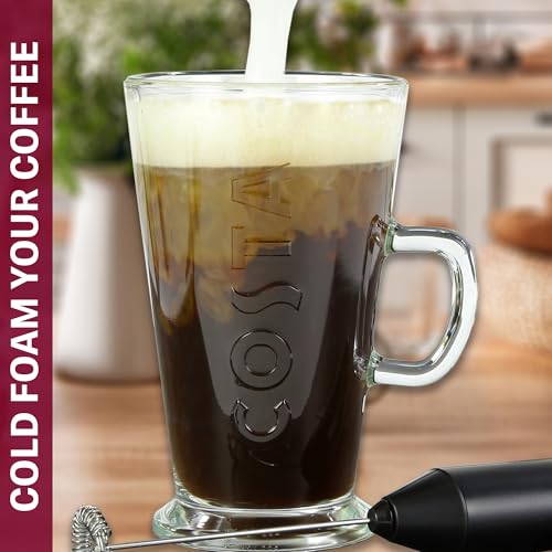 مجموعة هدايا فاخرة للقهوة كوستا من كيم اند ميلر مع كوب قهوة زجاجي لاتيه وصانعة رغوة حليب كهربائية