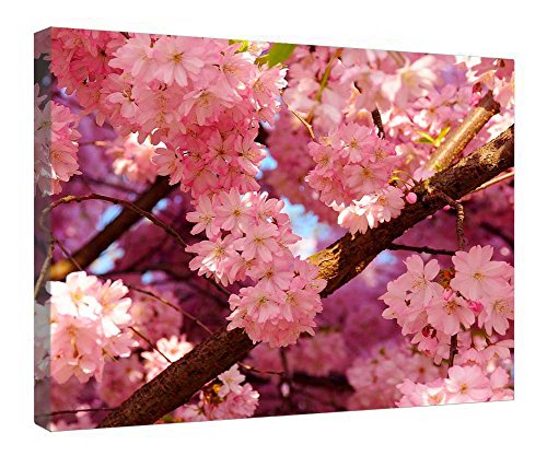 Tableau cerisier en fleurs avec cadre bois pour créer un salon zen et lumineux