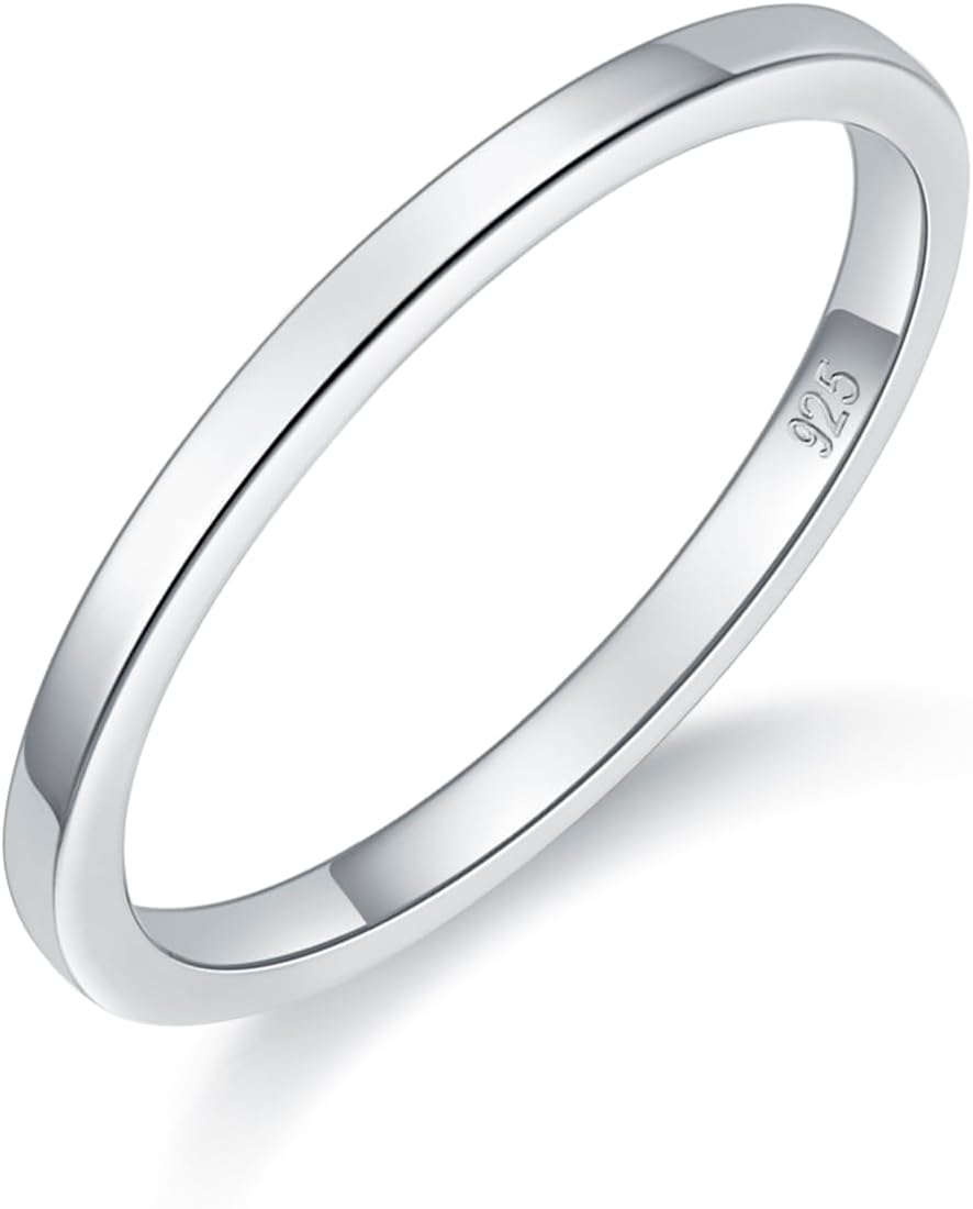 BORUO 925 Sterling Silver Ring Stacking Rings Plain Dome Tarnish Resistant Comfort Fit Wedding Band Gifts for Special Occasions 1.5mm 4mm Stacker Band Size 4-12