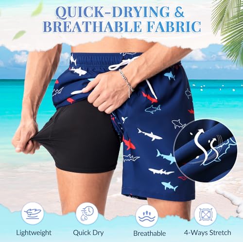 Mens Swim Trunks with Compression Liner, 7" Quick Dry Bathing Suits Stretch Swimming Shorts Men's Swimwear4