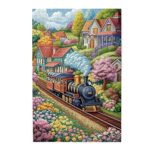 Liorosa Casse-tête Stop To Paradise pour adultes 1000 pièces, train à vapeur au milieu des couleurs éclatantes, défi vibed avec une superbe finition pour la décoration de la maison, idéal pour les
