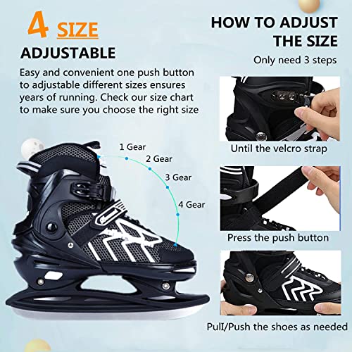 Jgmlzk Ice Skates，Boys Hockey Skates,Skates With Adjustable 4 Sizes For Boys Girls Youth Men Women And Beginners (Black Silver, L (4-7) Kid's/(6-8) Women's/(5-7) Men's) #TOP3