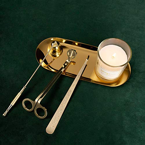 Baffect Candle Accessory Set Candle Wick Trimmer Candle Cutter, Candle Wick Dipper, Candle Snuffer, Candle Storage Tray, 4 in 1 Tool Kit-Stainless Steel(Brass Gold)