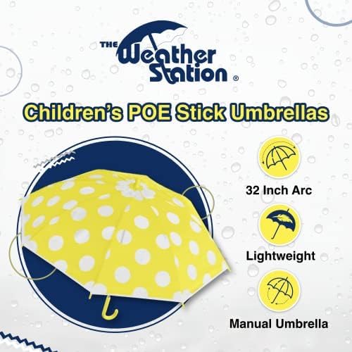 The Weather Station Children's Rain Umbrella, Manual Fiberglass Folding Mini Umbrella, Windproof, Lightweight, and Packable for Travel, Full 32 Inch Arc Yellow Dot