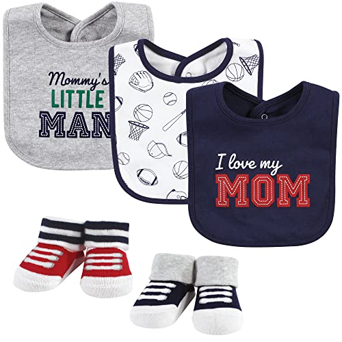 Hudson Baby Unisex Baby Cotton Bib and Sock Set, Love Mom, One Size