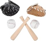 1/12 Scale Miniature Baseball Set (Bat, Glove and Ball),Black Cake Toppers and Dollhouse Accessories,Mini Sports Decor for Desktop Display, DIY Crafts and Collectible Figurines