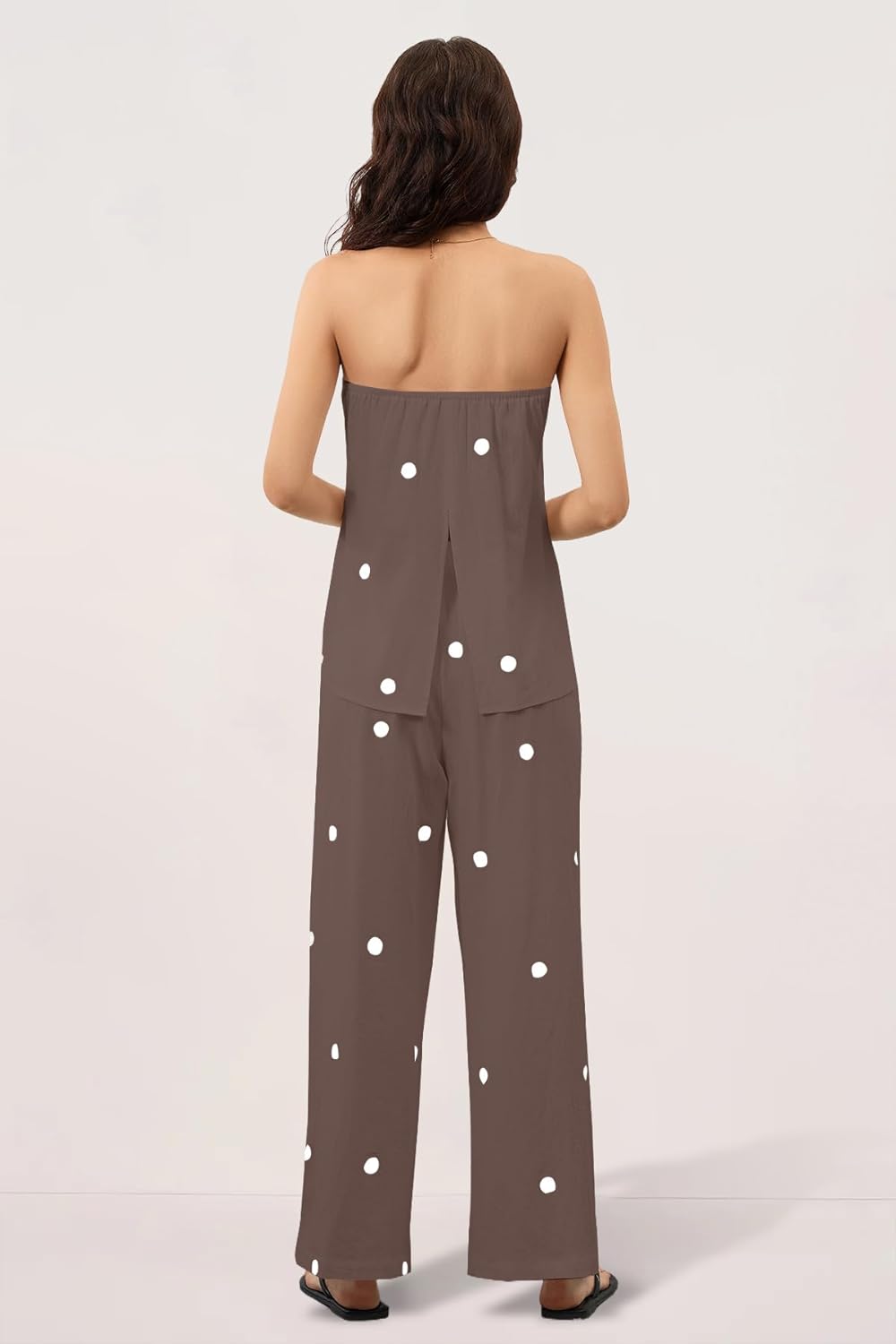 Women 2 Piece Outfits Polka Dot Summer Pants Set Strapless Tube Top High Elastic Waist Wide Leg Pants Lounge Sets - Image 5