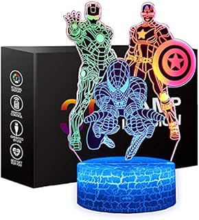 ONXE Spiderman Toys Night Light for Kids, 3D Illusion Lamp Touch Control Dynamic Colors Changing with 3 Pattern Kids Toys for Captain America Iron Man Gifts for Men Boys (Superhero)