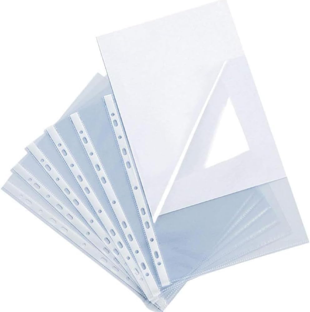 SHOWAY 100 PCS Plastic Punched Pockets Folder A4 Micro Transparent File Protector Best Folder Plastic For Office or School work