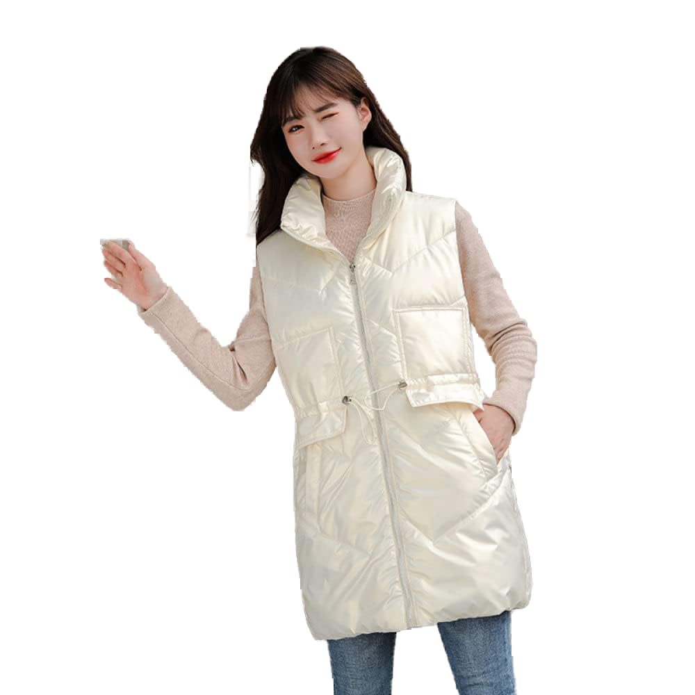 Lange Daunenweste Damenlange Steppweste Damen Glänzende Lange Weste Stehkragen, Damen Lange Weste Ärmellose Elegante Modeweste Steppweste Gepolsterter Übergangsmantel Für Damen Mädchen Outdoor-