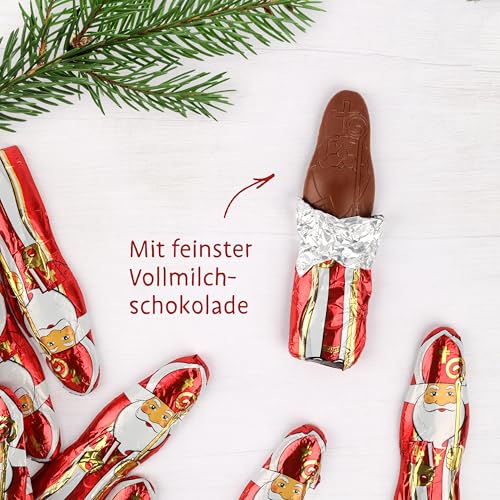 Riegelein Schoko-Nikolaus aus Vollmilch-Schokolade, 125g - Nostalgische Weihnachtsmann in Dose - 10 Stück á 12,5g - Ideal für Adventskalender, Nikolaus Stiefel & Weihnachtsteller