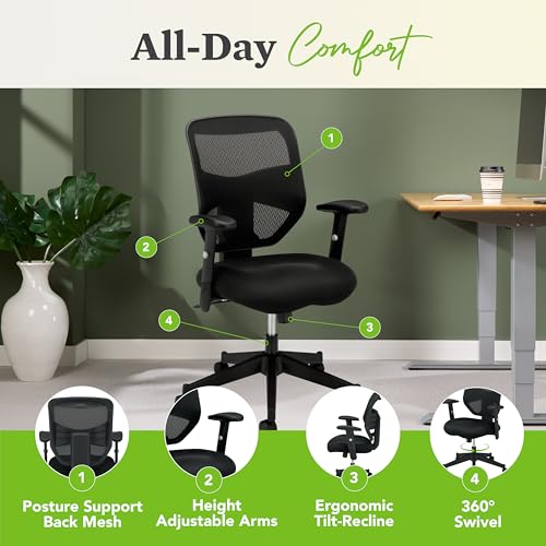Image of HON Prominent High Back Ergonomic Office Chair with Adjustable Center‑Tilt Recline, Height Adjustable Arms, Swivel Desk and Computer Chair for Home Office or Workstation, Black