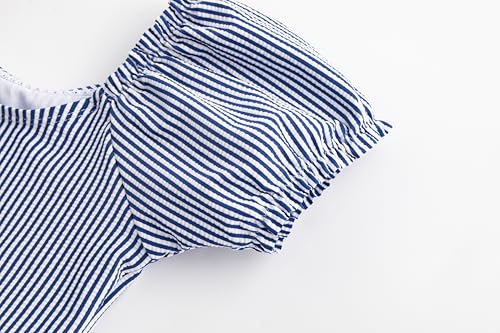 Image of LIZENS Two-Pieces Girls Swimsuit Puff Sleeve Beach Bathing Suit Stripe Bikini Sets
