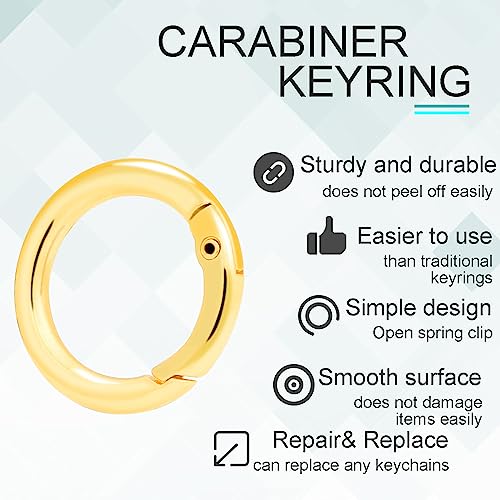 Image of CooBigo 10 Pack 3 /4 Inch Gold Round Keyring, Trigger Spring O Rings Metal Round Carabiner Clip for Replacement Purse Strap, Paracord Lanyard Clips, Keychain Rings Hardware DIY Crafts Making