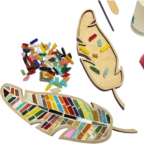 Mixed Colour Leaf Mosaic Kit, Creative DIY Colourful Home Decoration Mosaic Tiles for Crafts, Kits for Adults Glass Pieces Kit Making Supplies Puzzle