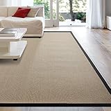 100% Machine made Polypropylene rug, super stain resistant Features low profile ribbed carpet pile that is very soft under foot, long lasting, and durable The natural look of real sisal with a 2" wide border. Rubber backing so it won't slide on floor...