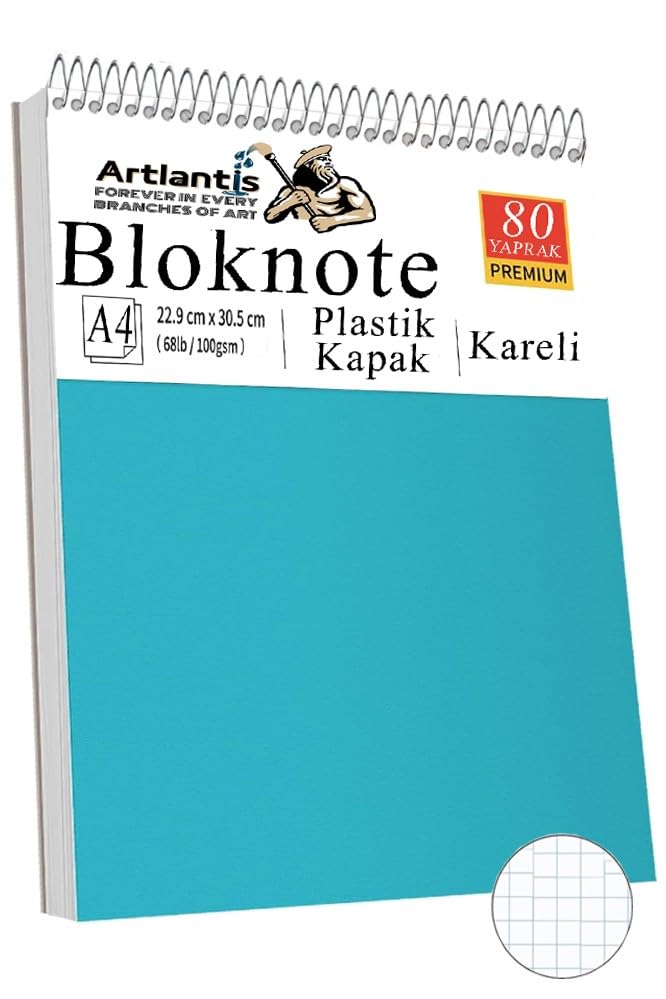 Telli Masaüstü Not Defteri Kareli A4 1 Adet Masa Üstü Plastik Kapaklı Spiralli Bloknot Blocknote 80 Yaprak Okul Ofis