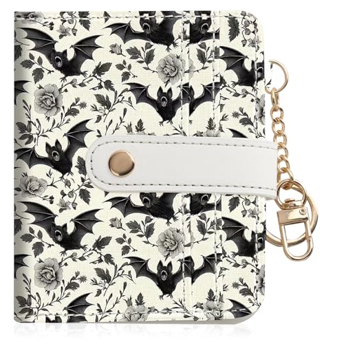 DATOUCAT Women Wallet RFID Blocking Bifold PU Leather Wallet Small Slim Compact Purse with Clear ID Window & Zipper Coin Pocket Credit Card Holder for Ladies 1 ID window 8 Card Slots Bat