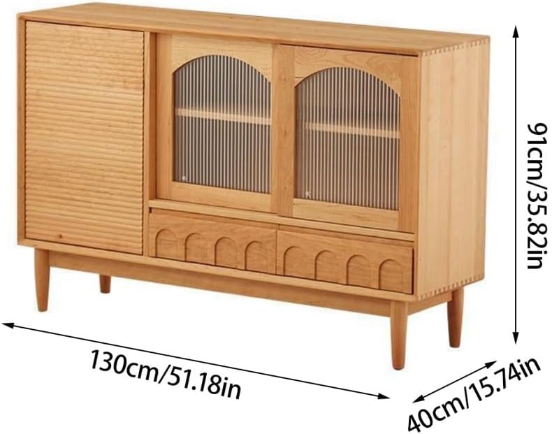 Sideboard Buffet Cabinet Solid Wood Dining Room Storage Cabinet Living Room Entrance Storage Cabinet Kitchen Sideboard Cupboard Kitchen Storage Cabinets(M:130cmX40cmX91cm)