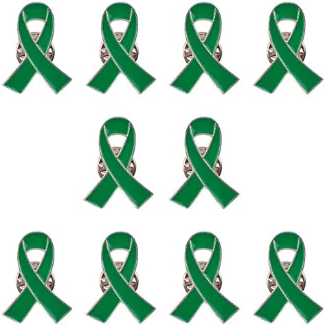 WANDIC Ribbon Pin Charms, Metal Awareness Lapel Pin Ribbon Brooch Mixed Color Lapel Pins Hope Pins Enamel Jewelry Pins for Decoration (Green, 10)