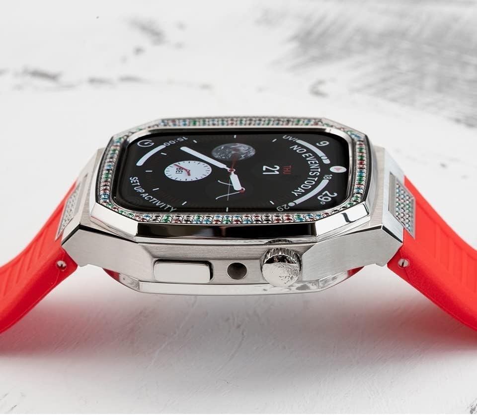 saawee 45mm women wristband diamonds luxury case for apple watch 8 7 45mm band mod kit 44mm steel metal bracelet for iwatch series 8 7 6 5