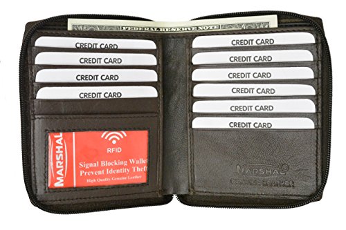 RFID Blocking Mens Premium Soft Leather Zippered ID Wallet