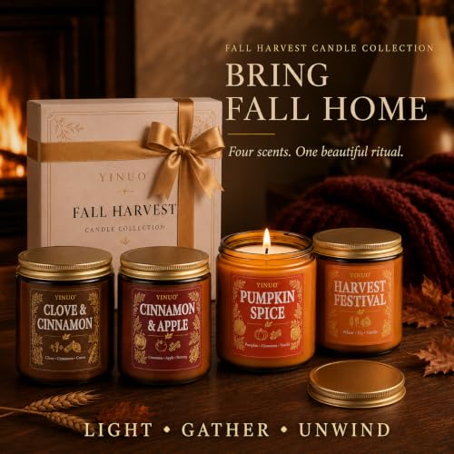 Image of Fall Scented Candles Gift Set, 4 Pack Soy Coconut Wax Pumpkin Candle Set