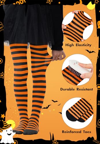 Zando Halloween Tights Girls 6-8 Years - Striped Tights Christmas for Ultra-Soft Cable Knit Leggings for Halloween Parties3
