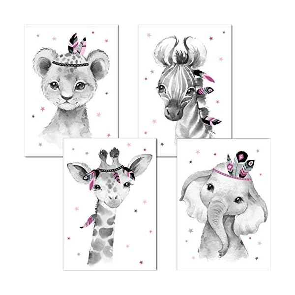 LALELU-Prints Bilder Kinderzimmer Poster Babyzimmer Deko Mädchen Jungen Kinderbilder Set Kinderzimmerbilder (Indianer…