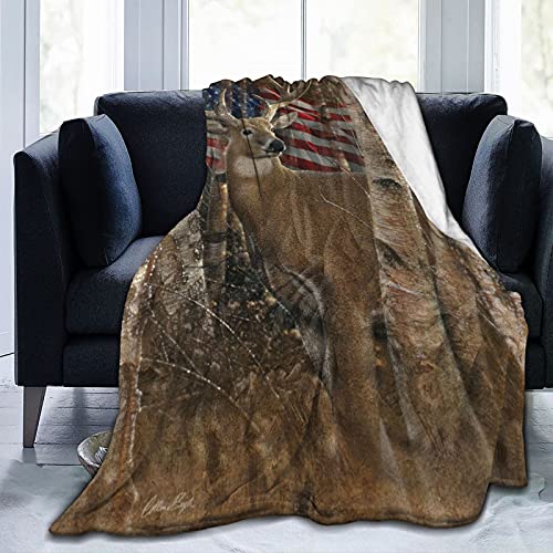 Deer Camo American Flag Throw Blanket Warm Ultra-Soft Micro Fleece Blanket For Bed Couch Living Room Decoration #TOP7
