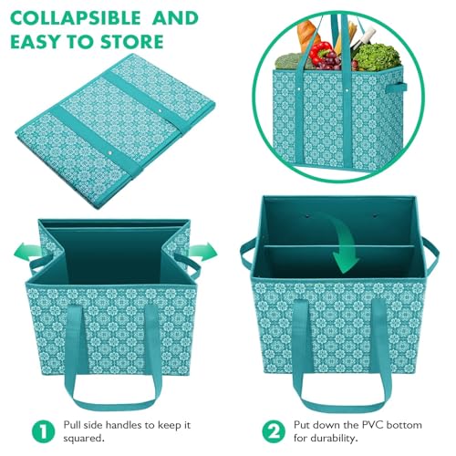 WISELIFE-Reusable-Grocery-Bags-3-PackLarge-Grocery-Tote-Bag-Water-Resistant-Shopping-Bags-Foldable-Grocery-Bag-for-ClothesShoes-and-PicnicGreen