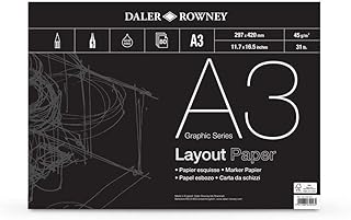 Daler-Rowney Graphic Series 45gsm A3 Layout Paper Pad Glued 1 Side, 80 White Sheets, Ideal for Professional Artists and Students