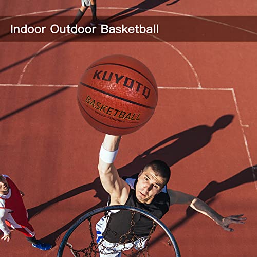 Kuyotq Superior Grip Moisture Absorbing Leather Basketball Official Size 7 (29.5") Indoor Outdoor Basketball Gifts Mens Youth Game Basketball Brown (Without Pump) #TOP4