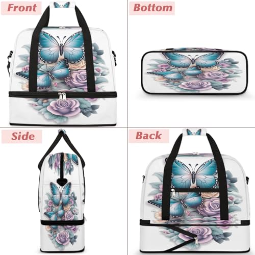 Travel Duffel Bags Floral Butterfly Foldable Weekender Bags for Women with Shoes Compartment Waterproof & Tear Resistant Carry on Overnight Luggage Duffel Bag Shoulder Sports Tote Bag3