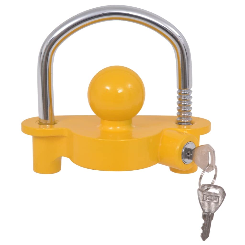 Antivol de remorque en acier et alliage d'aluminium jaune avec 2 clés, antivol pour caravane, remorque, voiture et camping-car, résistant aux intempéries, robuste, facile à utiliser