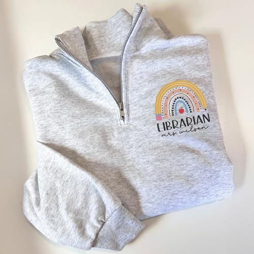 Chillever Personalized Embroidery Teacher Quarter Zip Sweatshirt, Custom Teacher Name Zip Sweaters, Back to School Gifts2