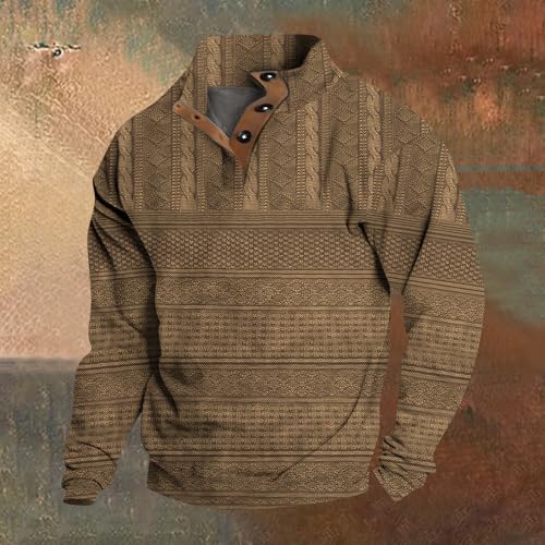 Mens Casual Corduroy Sweatshirt Long Sleeve Stand Collar 1/4 Button Up Pullover Fall Winter Polo Sweaters2