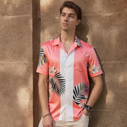 Image of Men's Hawaiian Shirt Tops Vintage Short Sleeve Button Down Beach Shirt Male Tropical Floral Summer Pullover Party Holiday