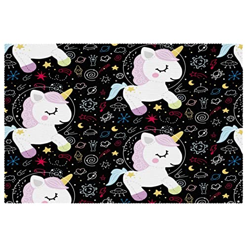 Sets de table licorne noir lavables pour protéger la table des taches - 2
