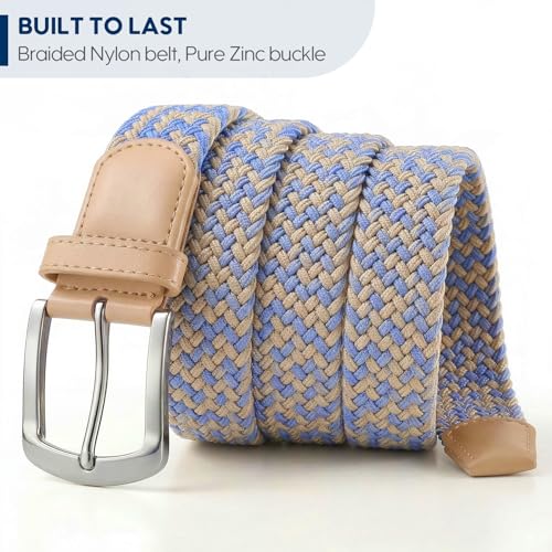 Image of SUOSDEY Men Stretch Braided Belt, Elastic Belt for Jeans Pants Casual Golf Belt 1 3 /8 inch