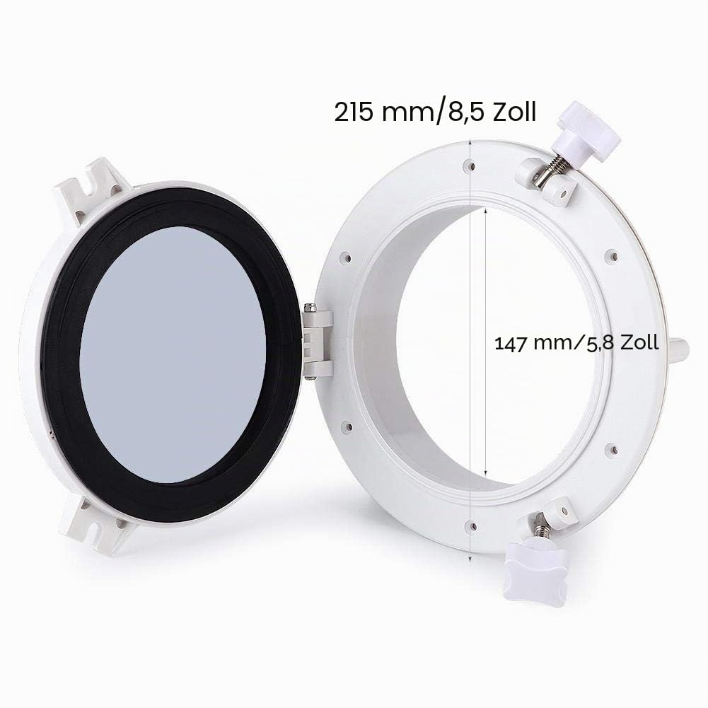 Rundes Bullauge 215mm für Yacht und Wohnmobil, ABS Material, Weiß, mit 4mm gehärtetem Glas, 316 Edelstahl Zubehör