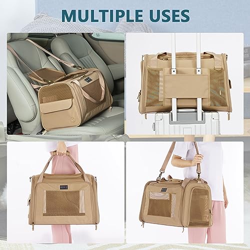 Petsfit Transportbox Katze Hund faltbar Transporttasche Hundetasche für Katzen Hunde, Hochwertige Tragetasche Hund Katze mit Schultergurt und weiches expandierbare Kissen,groß