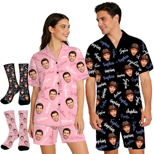 Jaydouble Customized Couples Matching Pajamas Valentines Day Gifts for Him Her Personalized Face...