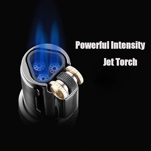 Miniatura 2 de Encendedor de cigarrillos con antorcha triple de chorro, rueda de pedernal, gas butano, recargable, 3 chorros, llama de fuego, para barbacoa,