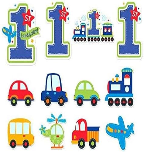 All Aboard Boy - Paquete de decoración de primer cumpleaños, grande, 12 piezas, hecho de papel, azul y verde, 7, 9, 11 pulgadas por Amscan