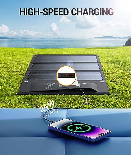 Image of BLAVOR Solar Panels 30W Premium Monocrystalline Foldable Solar Charger with QC3.0 24W USB Output & DC 18V Output Solar Battery Charger Compatible with Portable Generator, Smartphones, Tablets