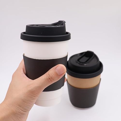 Miniatura 4 de EchoDone Fundas desechables de 8 onzas para tazas de café para bebidas calientes, chaquetas de papel corrugado, 200 unidades, color negro (sin tazas)
