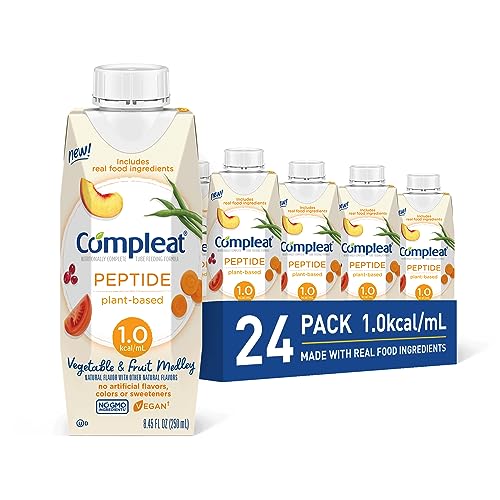 Compleat Peptide 1.0, Real Food and Peptide-Based Tube-Feeding Formula, Vegan, Vegetable & Fruit Medley (Pack of 24)